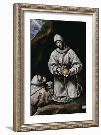 Saint Francis Contemplating a Skull with Brother Leo-El Greco-Framed Giclee Print