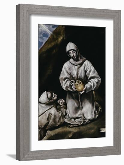 Saint Francis Contemplating a Skull with Brother Leo-El Greco-Framed Giclee Print