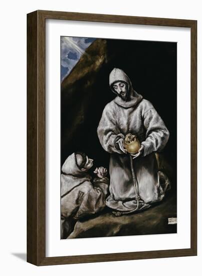 Saint Francis Contemplating a Skull with Brother Leo-El Greco-Framed Giclee Print