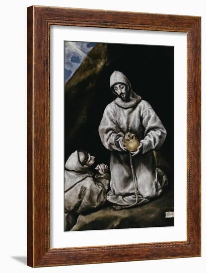 Saint Francis Contemplating a Skull with Brother Leo-El Greco-Framed Giclee Print