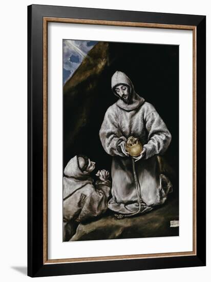 Saint Francis Contemplating a Skull with Brother Leo-El Greco-Framed Giclee Print