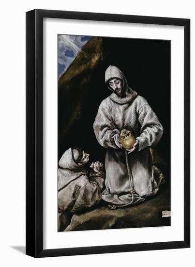 Saint Francis Contemplating a Skull with Brother Leo-El Greco-Framed Giclee Print