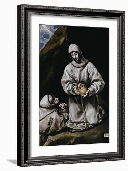 Saint Francis Contemplating a Skull with Brother Leo-El Greco-Framed Giclee Print