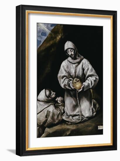 Saint Francis Contemplating a Skull with Brother Leo-El Greco-Framed Giclee Print