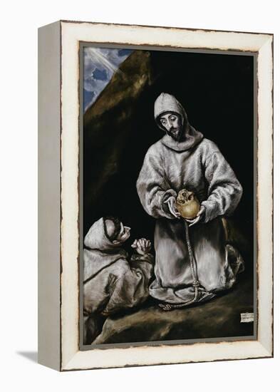 Saint Francis Contemplating a Skull with Brother Leo-El Greco-Framed Premier Image Canvas