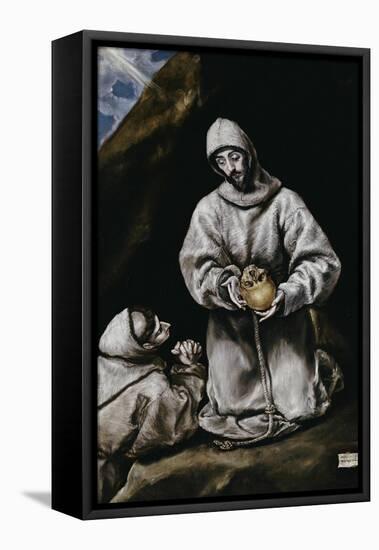 Saint Francis Contemplating a Skull with Brother Leo-El Greco-Framed Premier Image Canvas