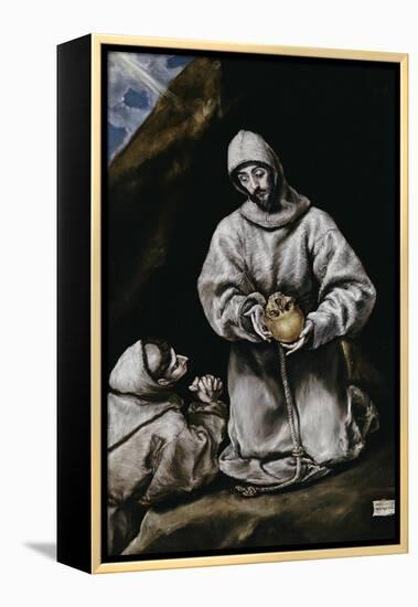 Saint Francis Contemplating a Skull with Brother Leo-El Greco-Framed Premier Image Canvas