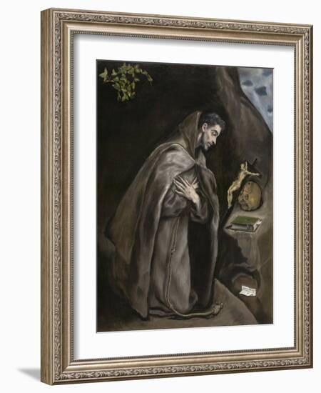 Saint Francis Kneeling in Meditation, 1595-1600-El Greco-Framed Giclee Print