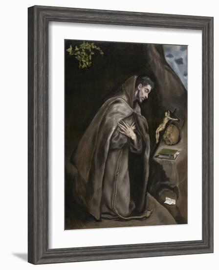 Saint Francis Kneeling in Meditation, 1595-1600-El Greco-Framed Giclee Print