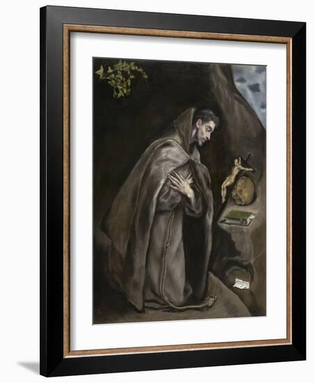 Saint Francis Kneeling in Meditation, 1595-1600-El Greco-Framed Giclee Print