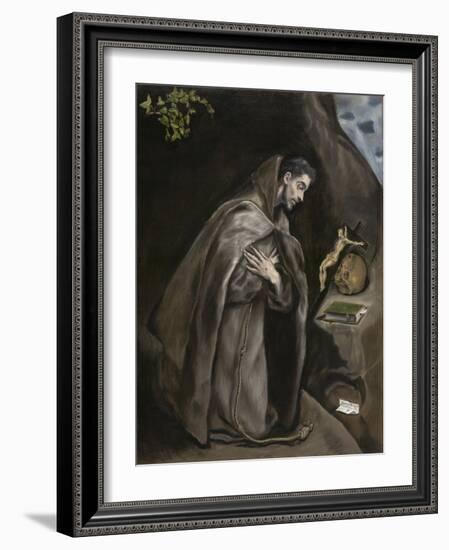 Saint Francis Kneeling in Meditation, 1595-1600-El Greco-Framed Giclee Print
