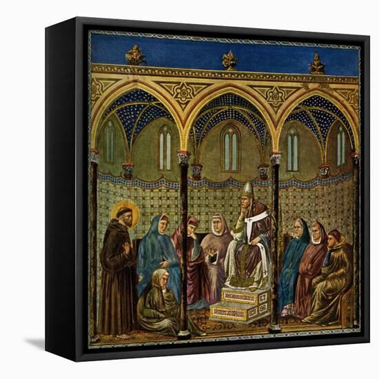 Saint Francis of Assisi preaches to Pope Honorius III-Giotto di Bondone-Framed Premier Image Canvas