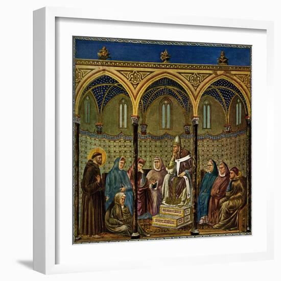 Saint Francis of Assisi preaches to Pope Honorius III-Giotto di Bondone-Framed Giclee Print