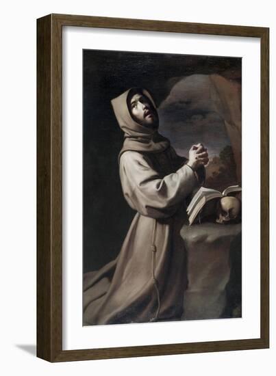 Saint Francis Praying-Francisco de Zurbarán-Framed Giclee Print