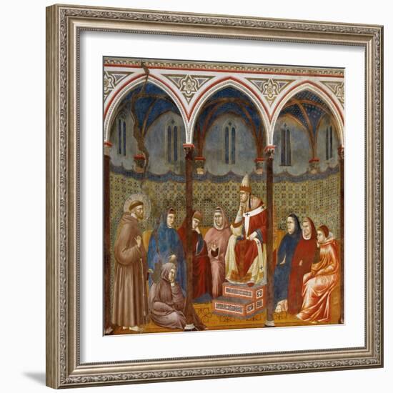 Saint Francis Preaching to Pope Honorius Iii-Giotto-Framed Art Print