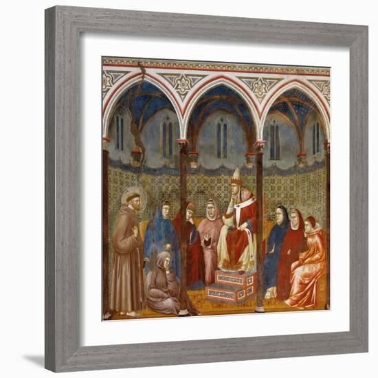 Saint Francis Preaching to Pope Honorius Iii-Giotto-Framed Art Print