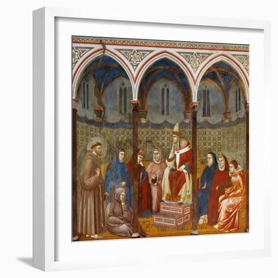 Saint Francis Preaching to Pope Honorius Iii-Giotto-Framed Art Print