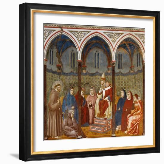 Saint Francis Preaching to Pope Honorius Iii-Giotto-Framed Art Print