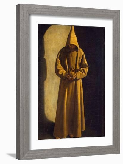 Saint Francis with a Skull in His Hands, C.1630-Francisco de Zurbarán-Framed Giclee Print