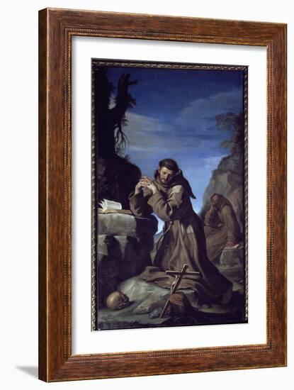 Saint Francois Adoring the Cross - Oil on Canvas, 1645-Guercino (1591-1666)-Framed Giclee Print