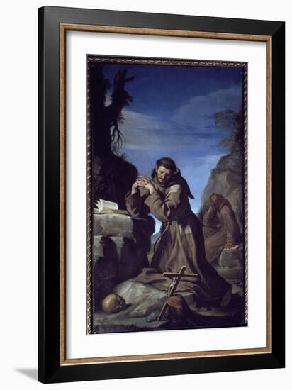 Saint Francois Adoring the Cross - Oil on Canvas, 1645-Guercino (1591-1666)-Framed Giclee Print