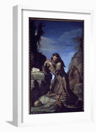 Saint Francois Adoring the Cross - Oil on Canvas, 1645-Guercino (1591-1666)-Framed Giclee Print