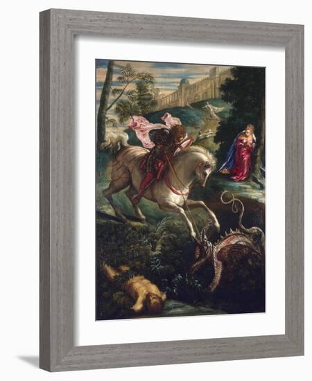 Saint George and the Dragon, 1543-Jacopo Tintoretto-Framed Giclee Print