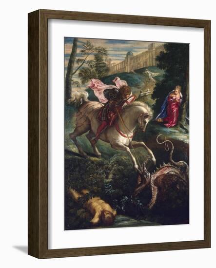 Saint George and the Dragon, 1543-Jacopo Tintoretto-Framed Giclee Print