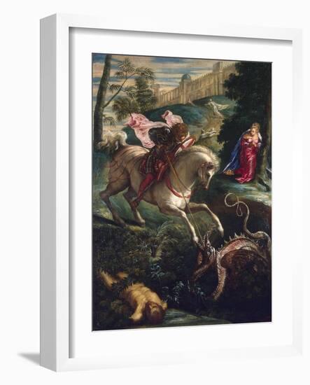 Saint George and the Dragon, 1543-Jacopo Tintoretto-Framed Giclee Print