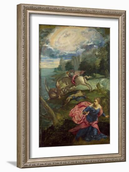 Saint George and the Dragon, Ca 1555-Jacopo Tintoretto-Framed Giclee Print