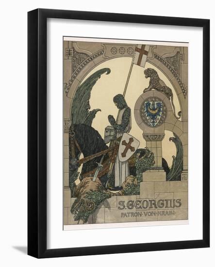 Saint George Praying after Slaying the Dragon-Heinrich Lefler-Framed Photographic Print