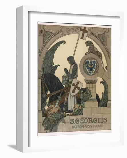 Saint George Praying after Slaying the Dragon-Heinrich Lefler-Framed Photographic Print