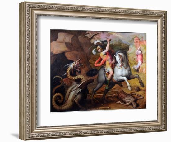 Saint Georges Et Le Dragon (St George and the Dragon) - Peinture De Giorgio Vasari (1511-1574), Hui-Giorgio Vasari-Framed Giclee Print