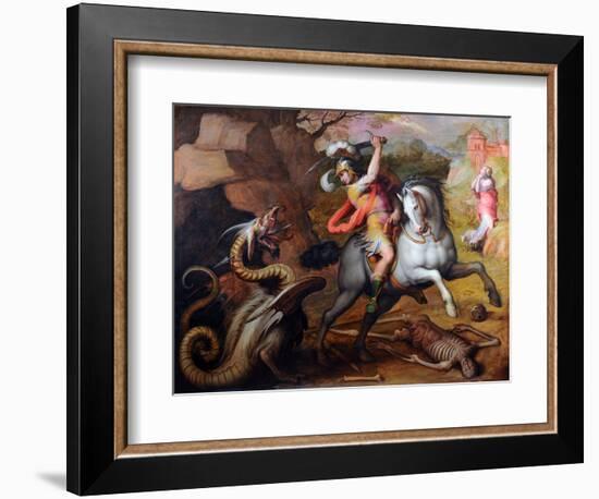 Saint Georges Et Le Dragon (St George and the Dragon) - Peinture De Giorgio Vasari (1511-1574), Hui-Giorgio Vasari-Framed Giclee Print