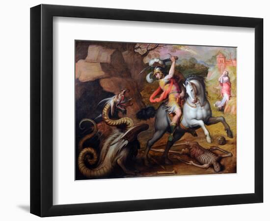 Saint Georges Et Le Dragon (St George and the Dragon) - Peinture De Giorgio Vasari (1511-1574), Hui-Giorgio Vasari-Framed Giclee Print