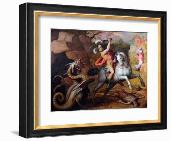 Saint Georges Et Le Dragon (St George and the Dragon) - Peinture De Giorgio Vasari (1511-1574), Hui-Giorgio Vasari-Framed Giclee Print