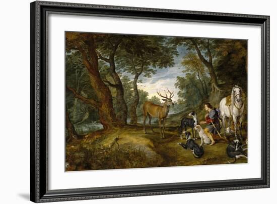 Saint Hubert's Vision, 1617-1620, Flemish School-Peter Paul Rubens-Framed Giclee Print