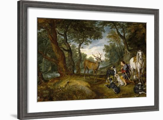 Saint Hubert's Vision, 1617-1620, Flemish School-Peter Paul Rubens-Framed Giclee Print