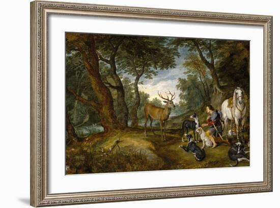 Saint Hubert's Vision, 1617-1620, Flemish School-Peter Paul Rubens-Framed Giclee Print