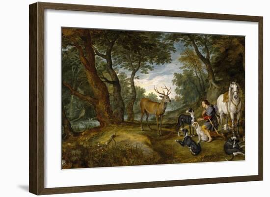 Saint Hubert's Vision, 1617-1620, Flemish School-Peter Paul Rubens-Framed Giclee Print