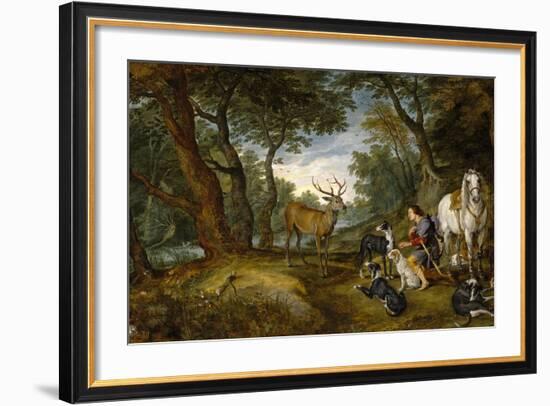 Saint Hubert's Vision, 1617-1620, Flemish School-Peter Paul Rubens-Framed Giclee Print