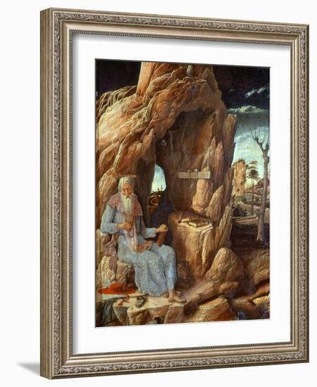 Saint Jerome, 341-420 AD, as Hermit in a Cave-Andrea Mantegna-Framed Giclee Print