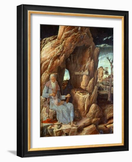 Saint Jerome, 341-420 AD, as Hermit in a Cave-Andrea Mantegna-Framed Giclee Print