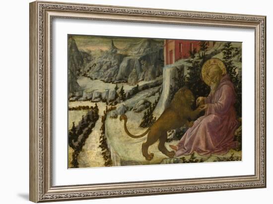 Saint Jerome and the Lion (Predella Panel of the Pistoia Santa Trinità Altarpiec), 1455-1460-Fra Filippo Lippi-Framed Giclee Print