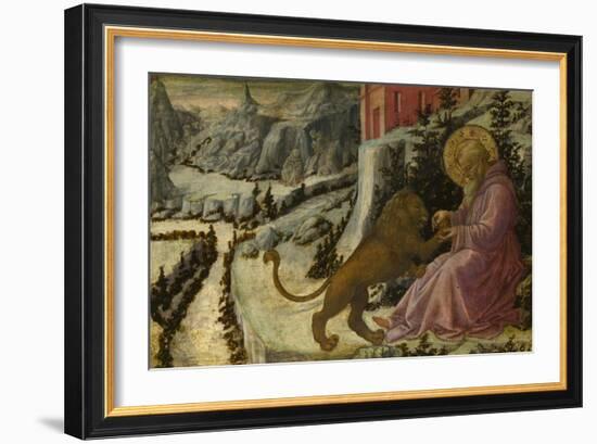 Saint Jerome and the Lion (Predella Panel of the Pistoia Santa Trinità Altarpiec), 1455-1460-Fra Filippo Lippi-Framed Giclee Print