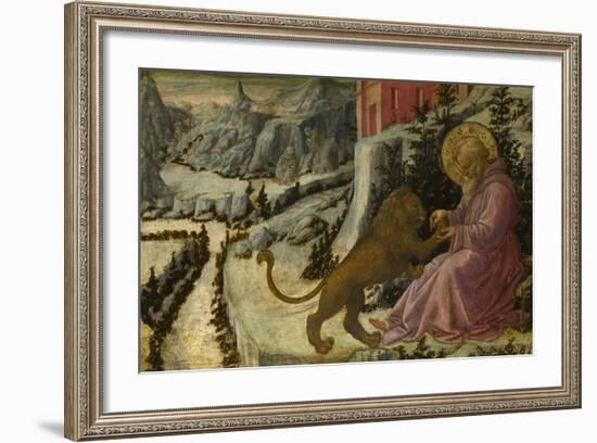 Saint Jerome and the Lion (Predella Panel of the Pistoia Santa Trinità Altarpiec), 1455-1460-Fra Filippo Lippi-Framed Giclee Print