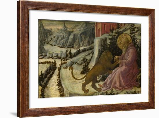 Saint Jerome and the Lion (Predella Panel of the Pistoia Santa Trinità Altarpiec), 1455-1460-Fra Filippo Lippi-Framed Giclee Print