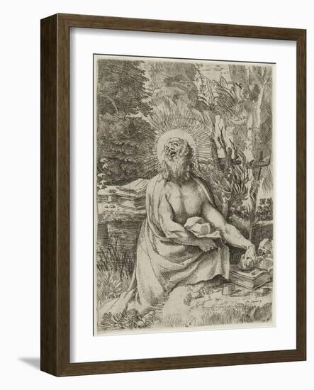 Saint Jerome in the Wilderness, C.1591 (Etching with Engraving on Laid Paper, Iii/Iv)-Annibale Carracci-Framed Giclee Print
