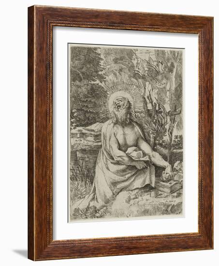 Saint Jerome in the Wilderness, C.1591 (Etching with Engraving on Laid Paper, Iii/Iv)-Annibale Carracci-Framed Giclee Print