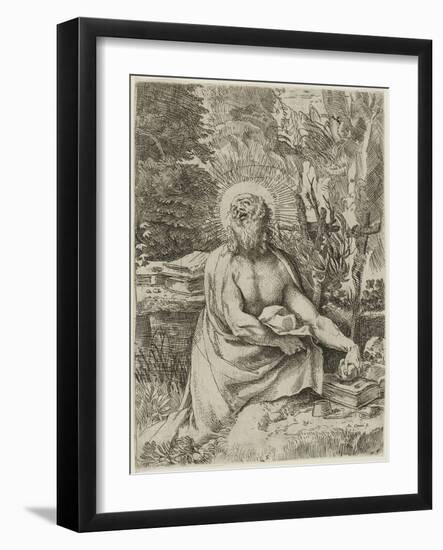 Saint Jerome in the Wilderness, C.1591 (Etching with Engraving on Laid Paper, Iii/Iv)-Annibale Carracci-Framed Giclee Print